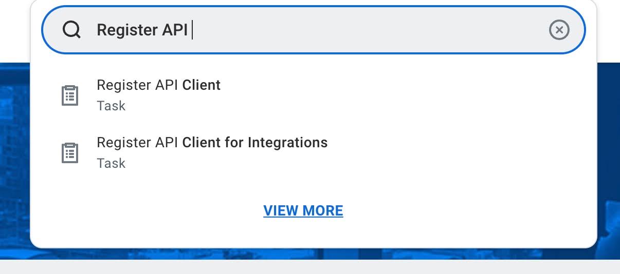 Workday search bar: Register API Client task