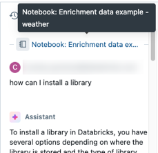 Databricks Assistant スレッドのタイトルの例。